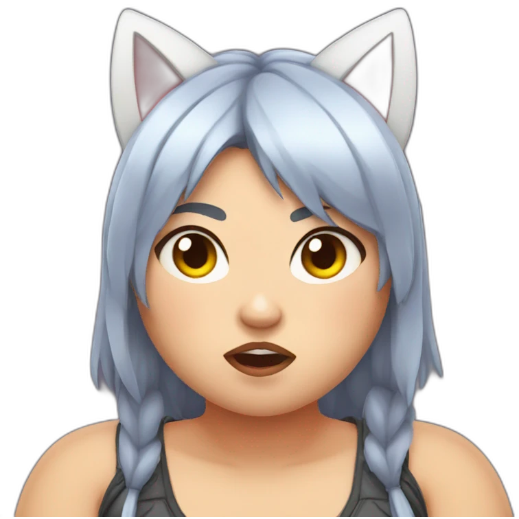 Chubby girl with cat ears angry emoji