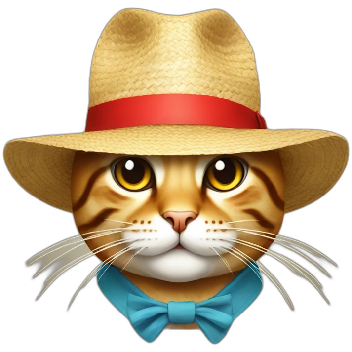 Cat with a straw hat with a red line One Piece emoji