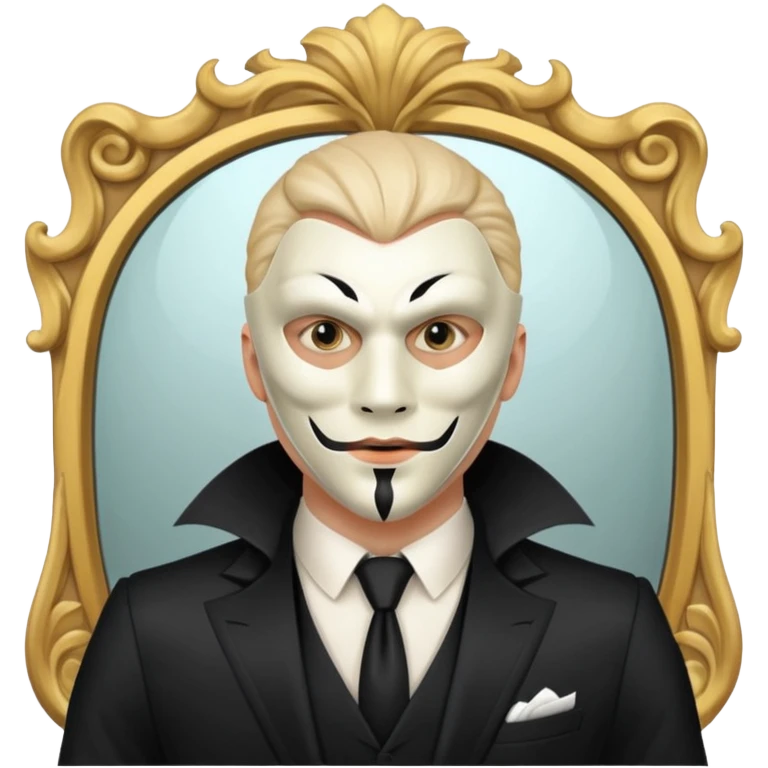 Spooky killer on mask on fancy mirror behind man emoji