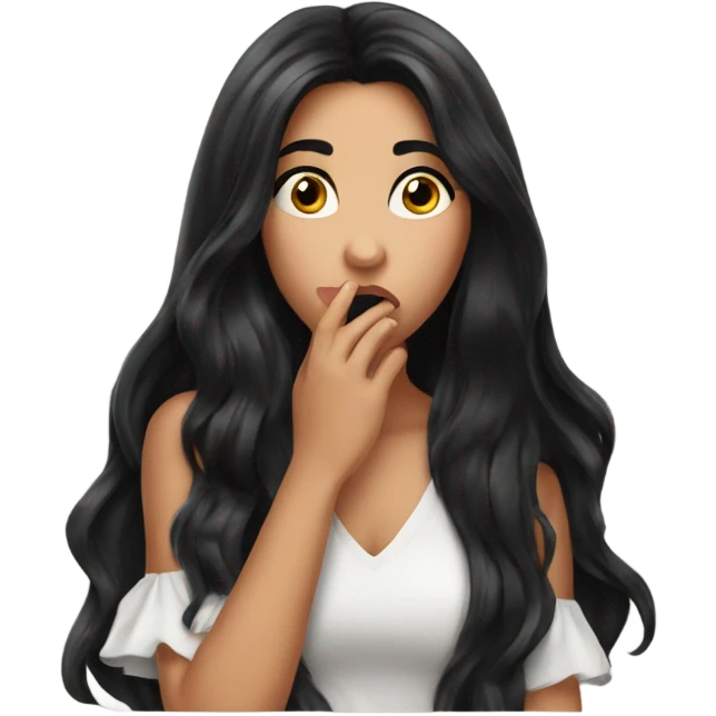 Beautiful girl with long black hair blowing kisses emoji