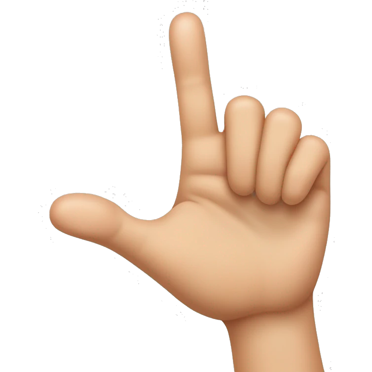 The hand in the image is making a gesture where the thumb and pinky are both extended outward. The index finger is pointing straight up, while the middle and ring fingers are curled down toward the palm.  emoji