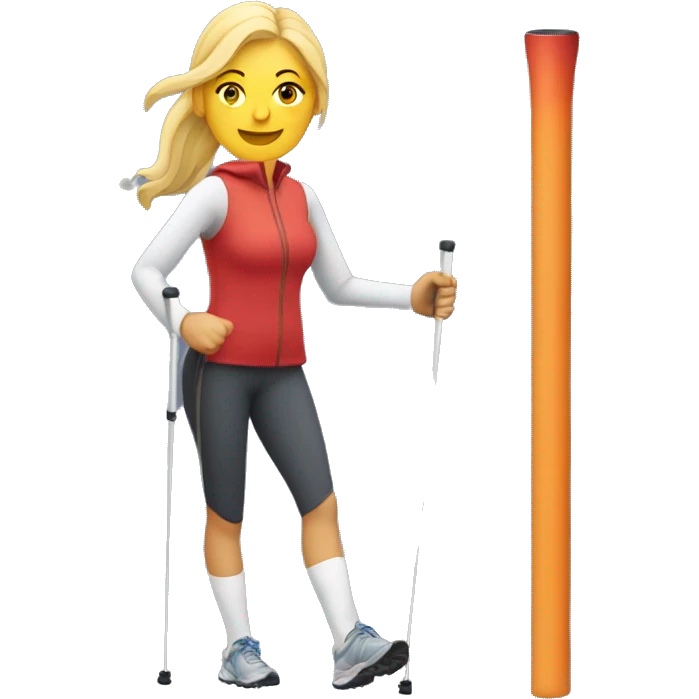 women Nordic Walking with left pole on ground  behind her body and right hand pole beside her body  emoji