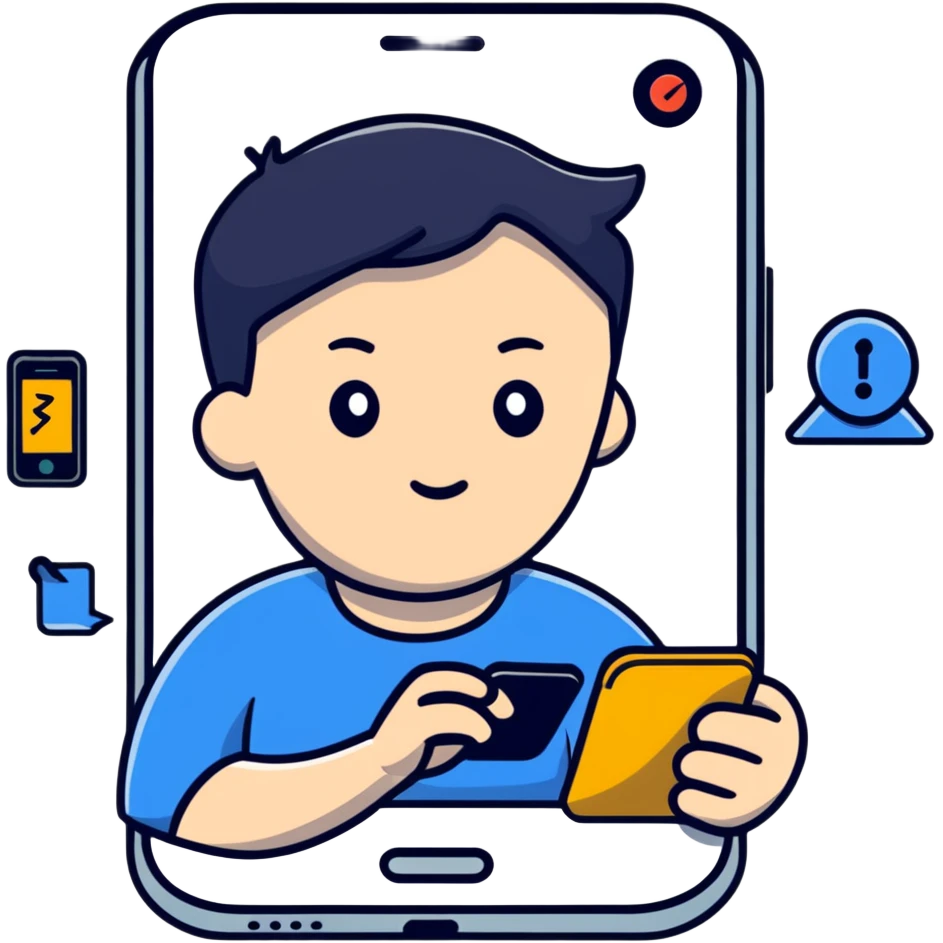 social media addiction with person staring at phone surrounded by notification symbols emoji