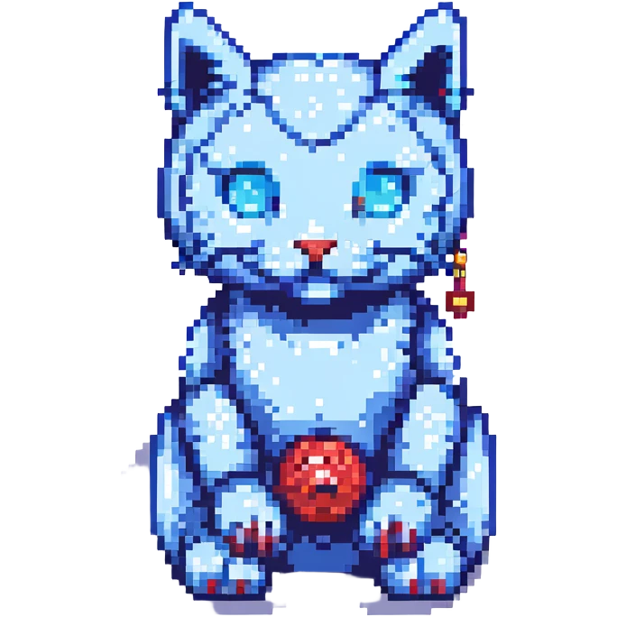 Doraemon character, blue robotic cat with a red nose and bell, pixel art style emoji