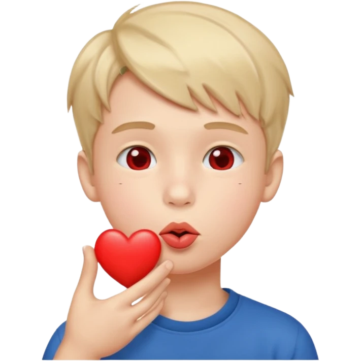 Emoji, boy's face blowing a kiss, puckered lips, small heart emoji