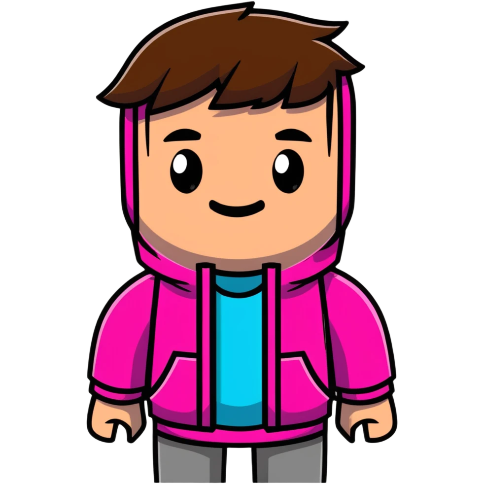 Garett Garrison from Minecraft movie wearing a bright pink jacket emoji
