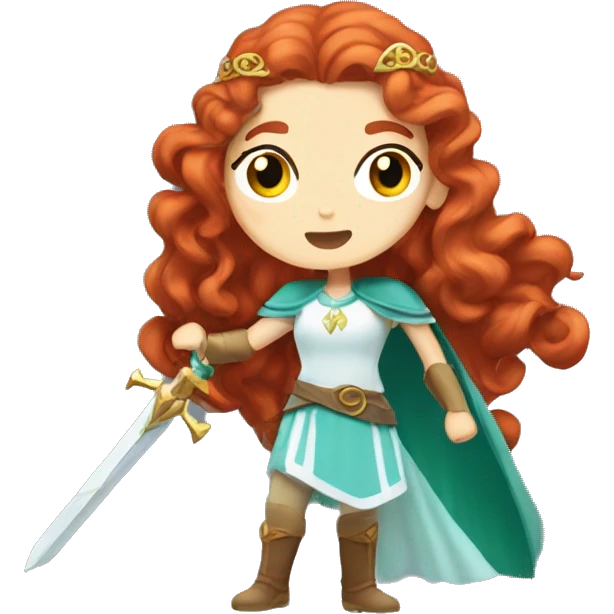 a white girl with long red curly hair and freckles, cosplaying Princess Zelda posing and ready for a fight emoji