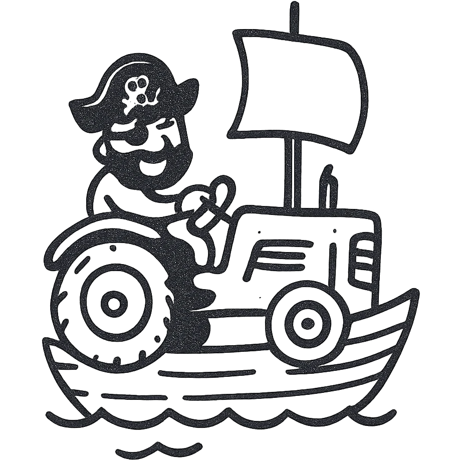 pirates driving a tractor on a ship emoji