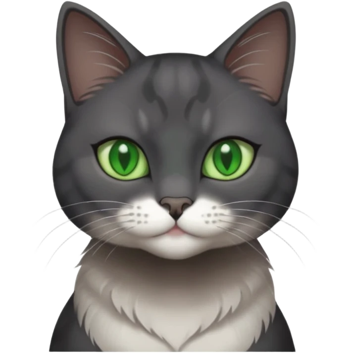 full body view of beautiful female solid dark grey cat with green eyes, white toes/paws and white patch on her chest emoji