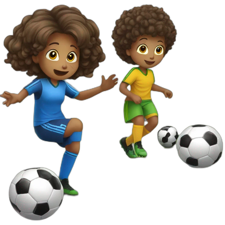 5 children playing soccer, one of them is about to score and the goalkeeper is ready to make a save emoji