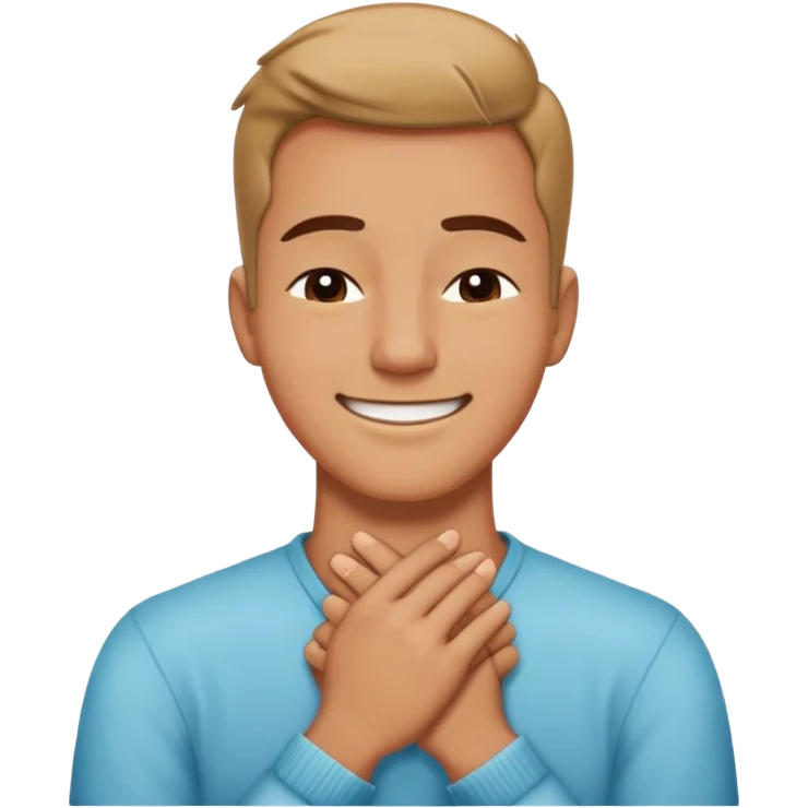 person holding hands on neck crossed with him smiling out and eyes closed  emoji
