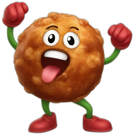 Anthropomorphic meatball with arms and legs doing something random emoji