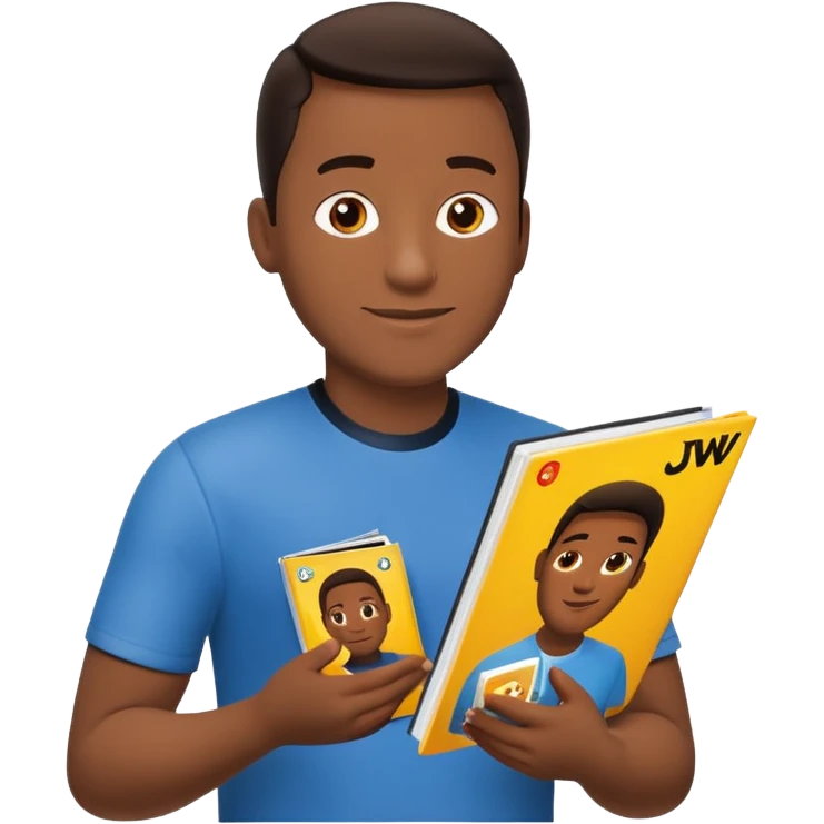 Duas Testemunha de jeová pregando com um display de revistas com JW na frente emoji