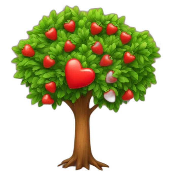 A tree whith wooden red heart fruits emoji