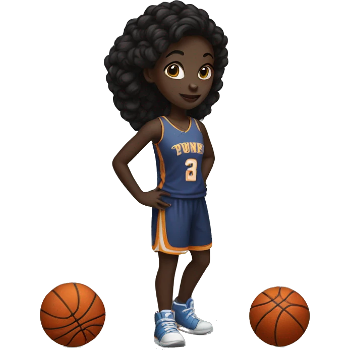 Girl with black skin, tall, playing basketball emoji
