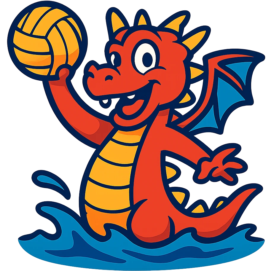 cartoon style dragon playing water polo in a different pose, bright colors emoji