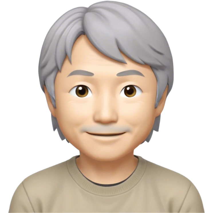 ​Cinematic Realistic Portrait of a Smiling Shigeru Miyamoto, depicted with warm, approachable features, gentle grey-tinted hair, and kind, expressive eyes, set against a subtle backdrop hinting at iconic video game imagery, rendered with lifelike textures and soft, inviting lighting that captures his innovative spirit, emoji