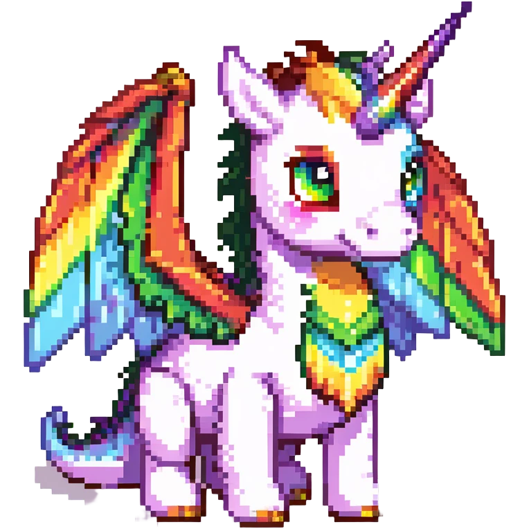 dragon with big eyes, large rainbow wings, and a unicorn horn emoji