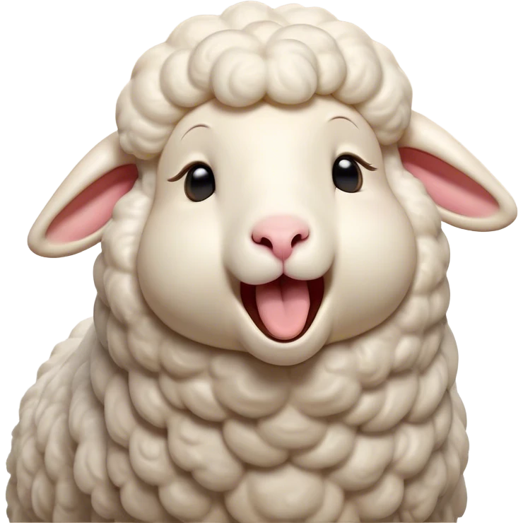 Cinematic Cute Yawning Sheep Portrait Emoji, Head tilted slightly with a dramatic, wide-open yawn, showcasing a soft, downy white fleece with gently drooping ears, round gentle eyes barely open in drowsy contentment, Simplified yet irresistibly adorable features, highly detailed, glowing with a soft, cozy glow, high shine, relaxed yet expressive, stylized with a touch of whimsical charm, bright and endearing, soft glowing outline, capturing the essence of a sleepy yet affectionate sheep, so drowsy it feels like it could stretch out of the screen and curl up for a nap! emoji