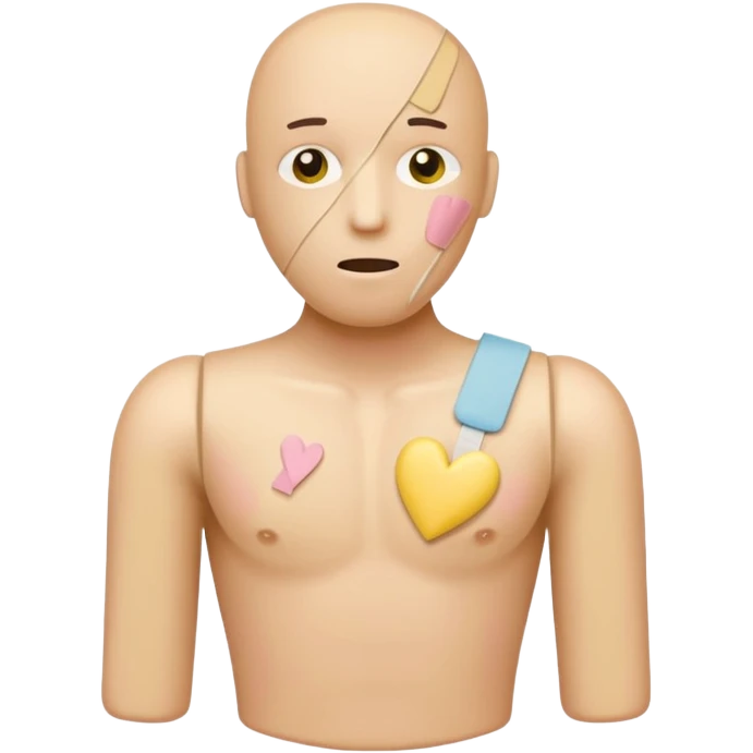 A broken heart sealed with a Band-aid man in soft pink, beige and yellow pastel colors emoji