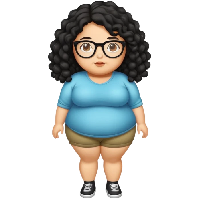 Olive skin Fat girl full body cute with glasses long black curly hair  emoji
