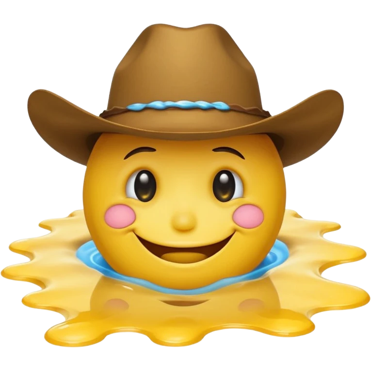 A yellow smiley face melting into a puddle. 

The eyes and mouth slip down the face, yet still maintain a distorted smile. The face is wearing a cowboy hat. emoji