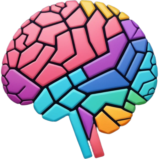 Geometric brain icon, YouTube triangle play button merged with neural network pattern, abstract minimalist design, vector art, vibrant colors, tech-inspired, clean lines, square format for app icon emoji