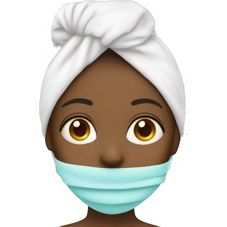 Girl with towel on her head and treatment mask on her face emoji