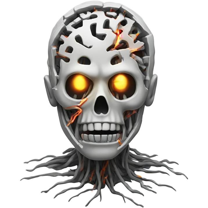 Death with a stunned face and a brain exploding with lines of code emoji
