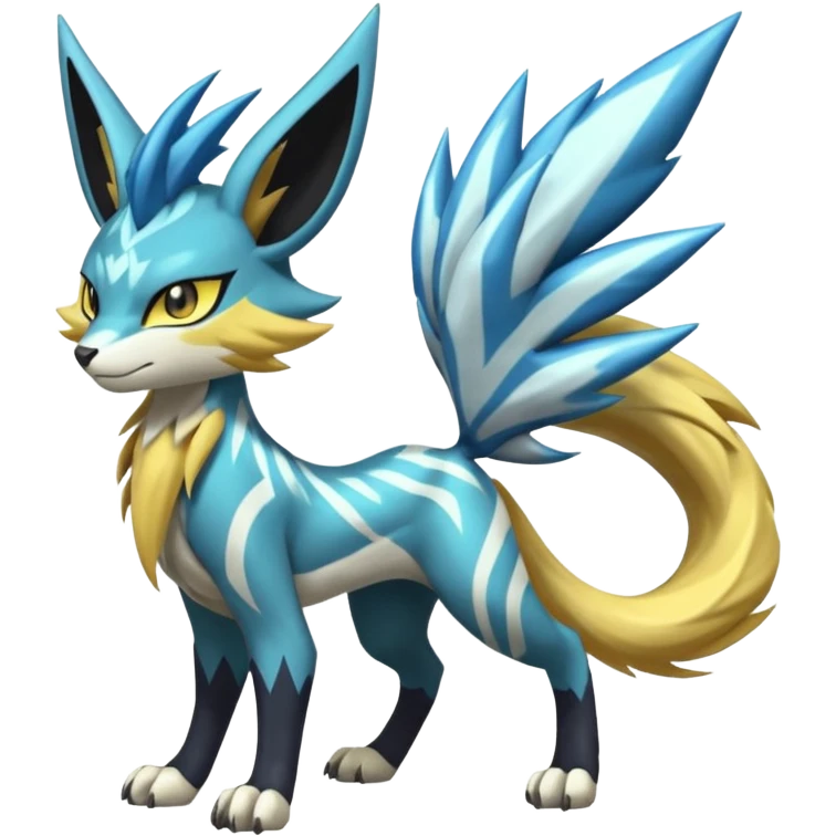 Feral Scaly Striking Slaying Badass Evil Handsome Lightning-patterned Zig-zagged buzzy fuzzy Meloetta-Renamon-Zeraora-Luxray-Cobalion-Suicune-Vernid-fusion-hybrid-creature, full body  emoji