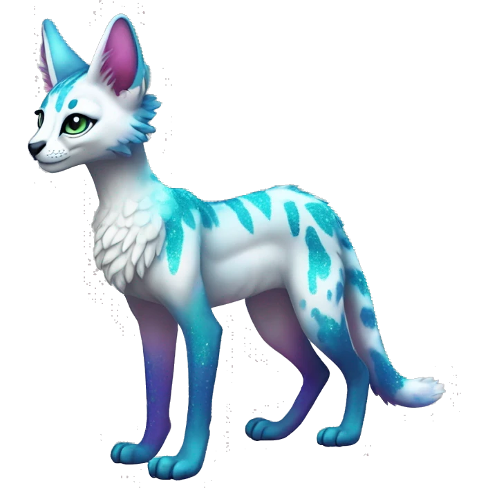 Cute Kawaii Epic Ethereal Sparkly Colorful Sergal-Serval-Vernid full body emoji