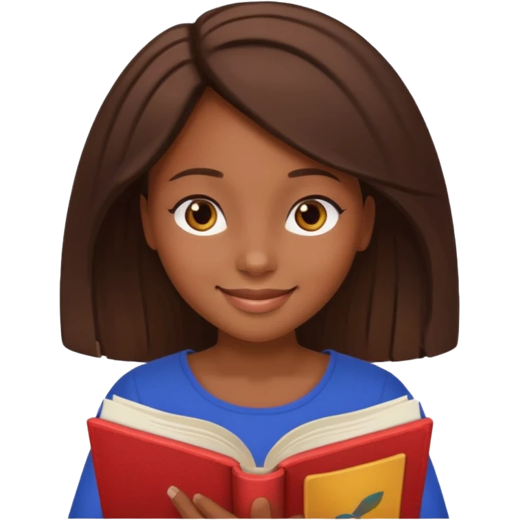 Pretty black girl with brown eyes and brown hair reading a romantic book emoji