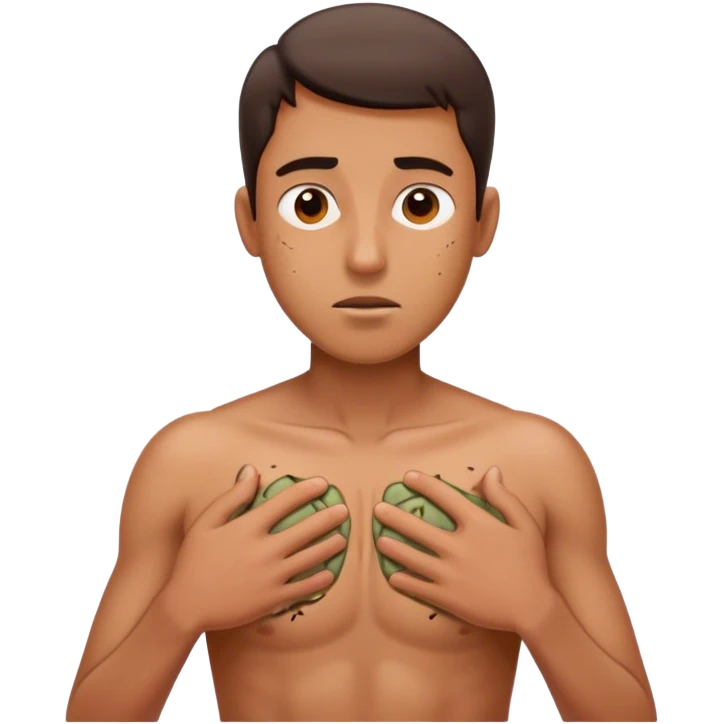 a man trying to get the bugs out from under his skin, it should be shoulders and a head, with little wriggling parts of the skin poking out emoji