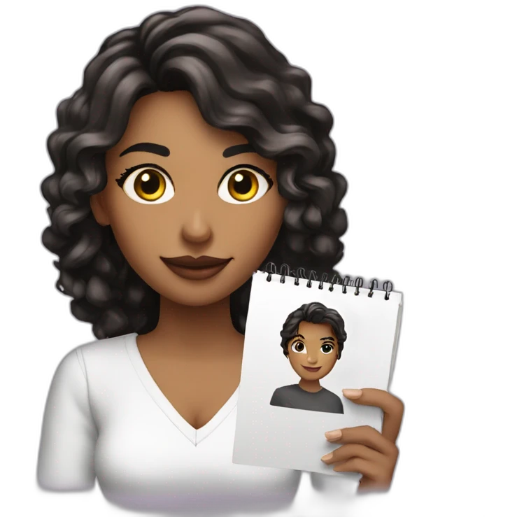 RAQUEL INDRIAGO CON UNA AGENDA PERSONALIZADA EN MANO emoji