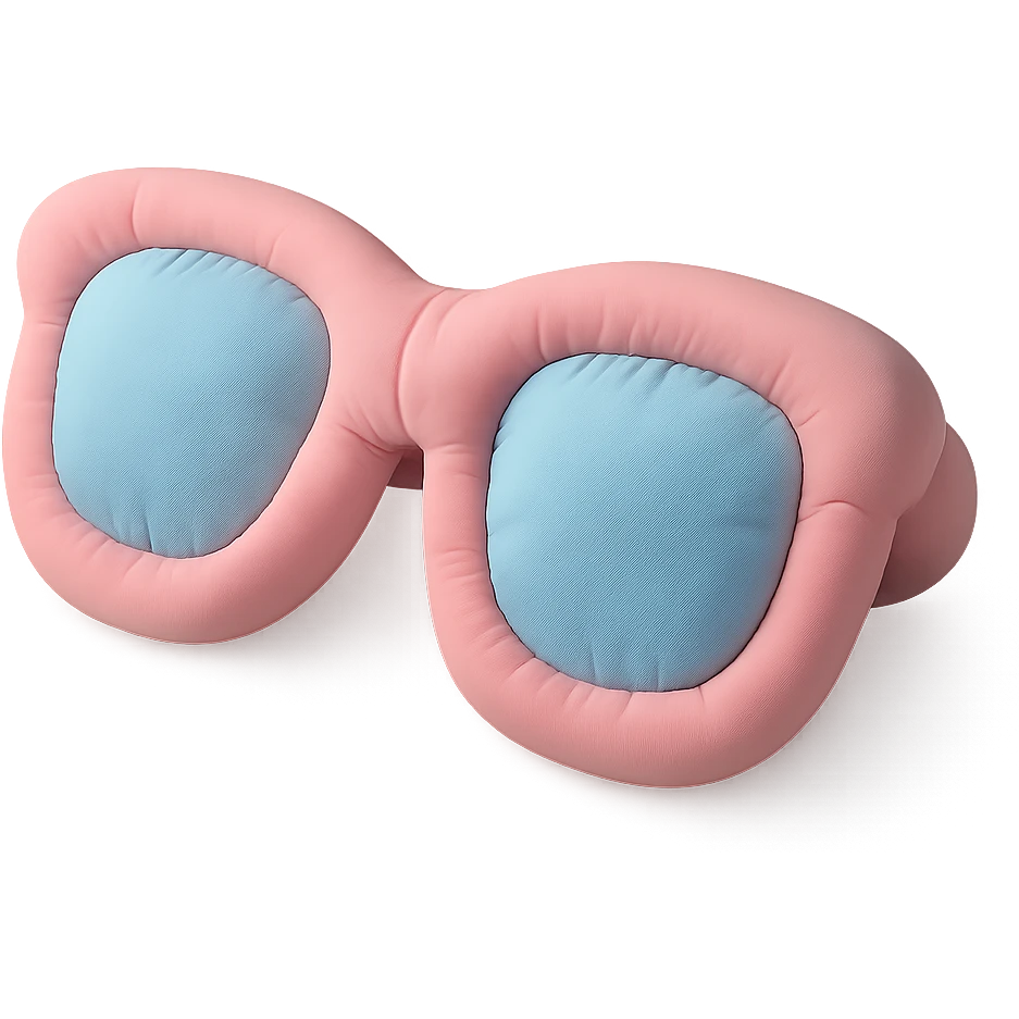 plush cushion sunglasses, stylized and soft, playful colors emoji