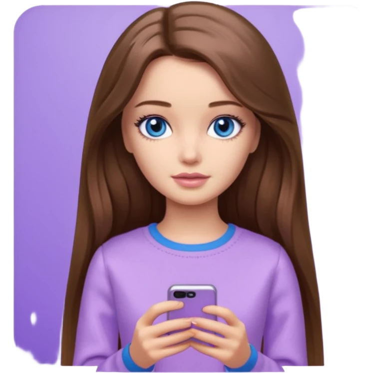 beautiful barbie girl with long brown hair, blue eyes and wearing light purple clothes watching stranger things on tv emoji