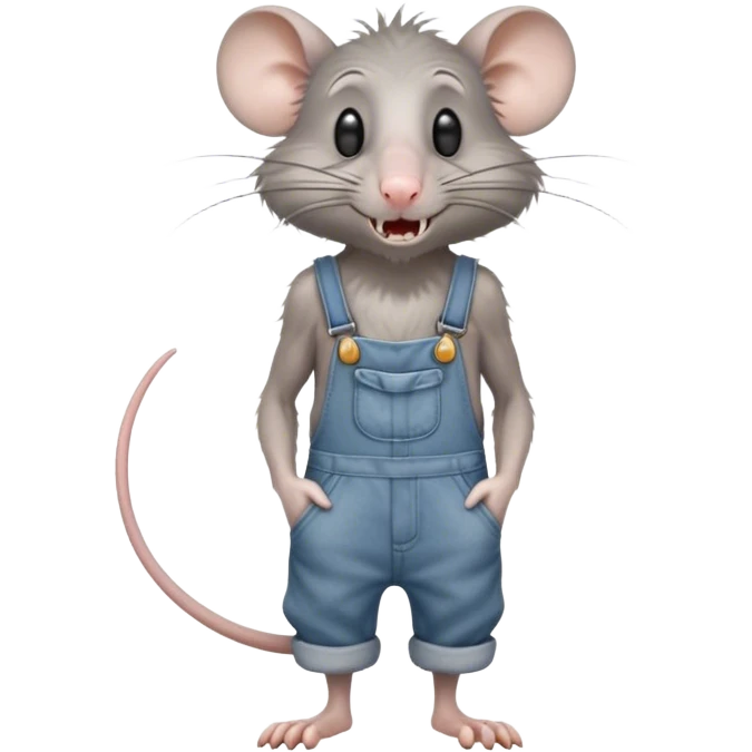 angry skinny grey-rat disheveled long-nose wearing-overalls no-shirt confused teeth-showing full-body emoji