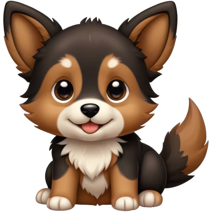 happy black brown puppy with pointy ears  emoji