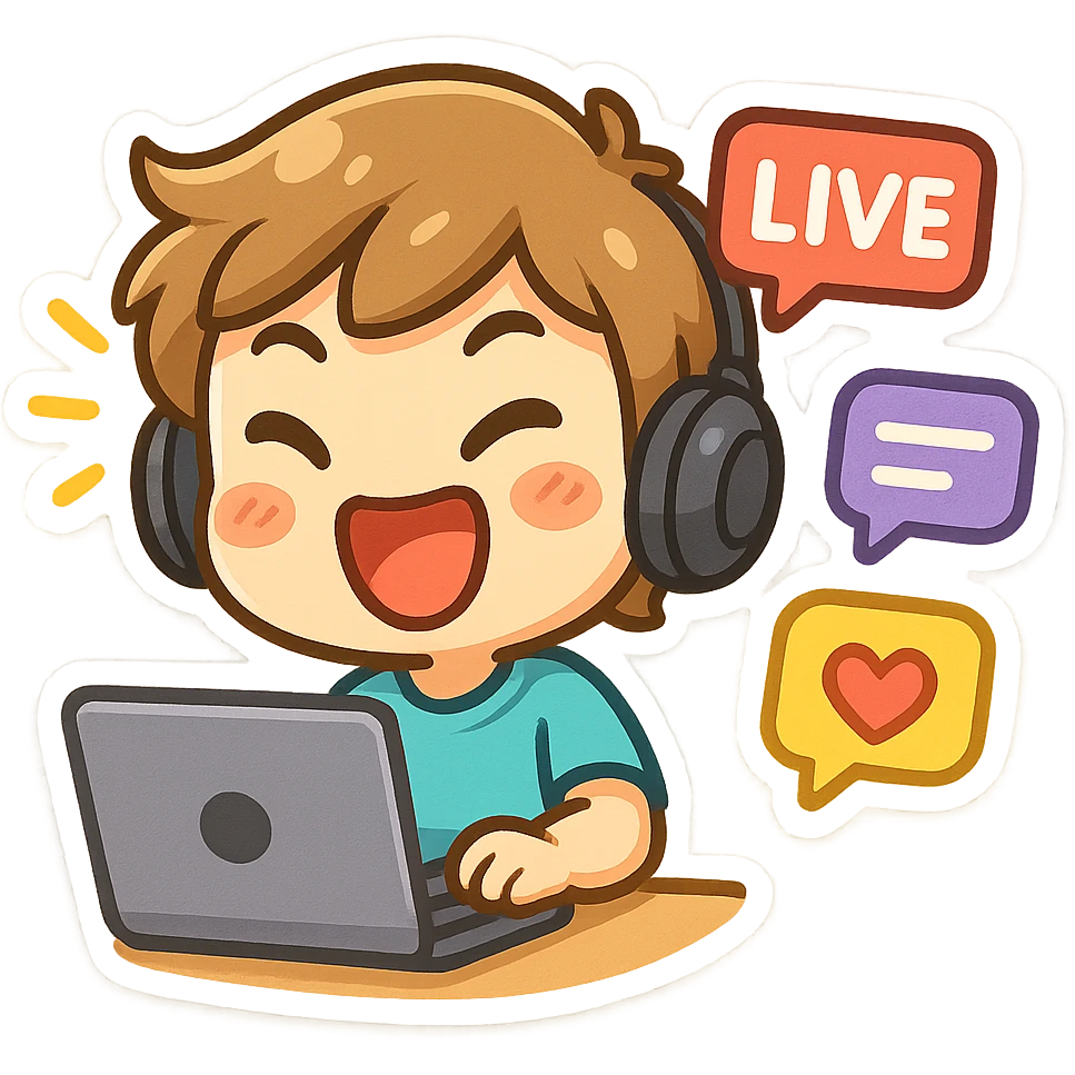 streaming emoji, live chat bubbles, energetic, bright colors emoji