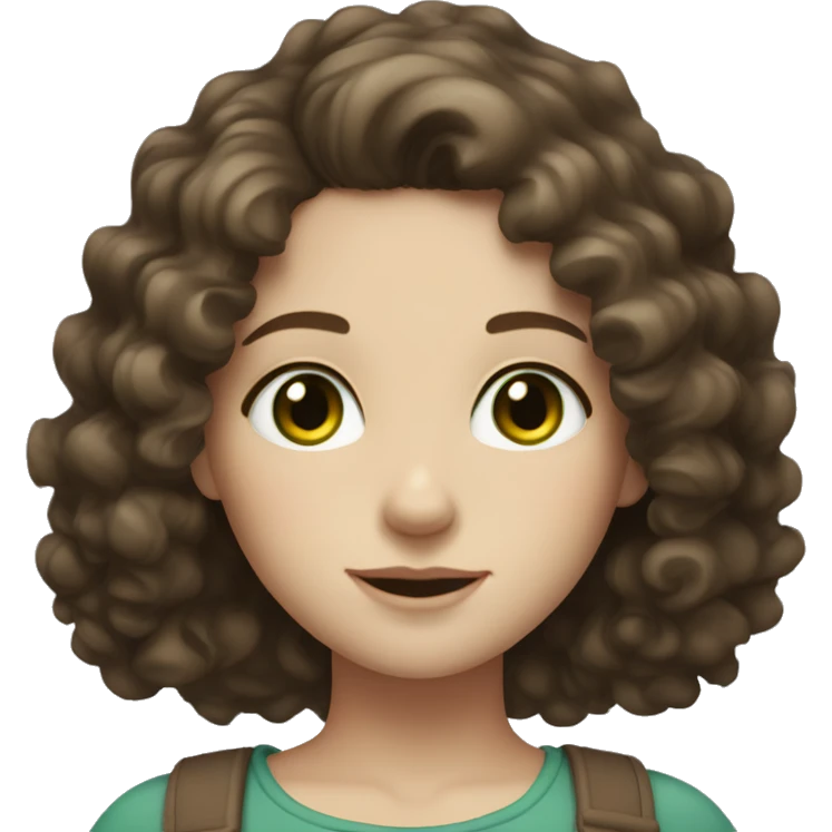 girl with pale skin green eyes dark brown curly hair shoulder length and freckles emoji