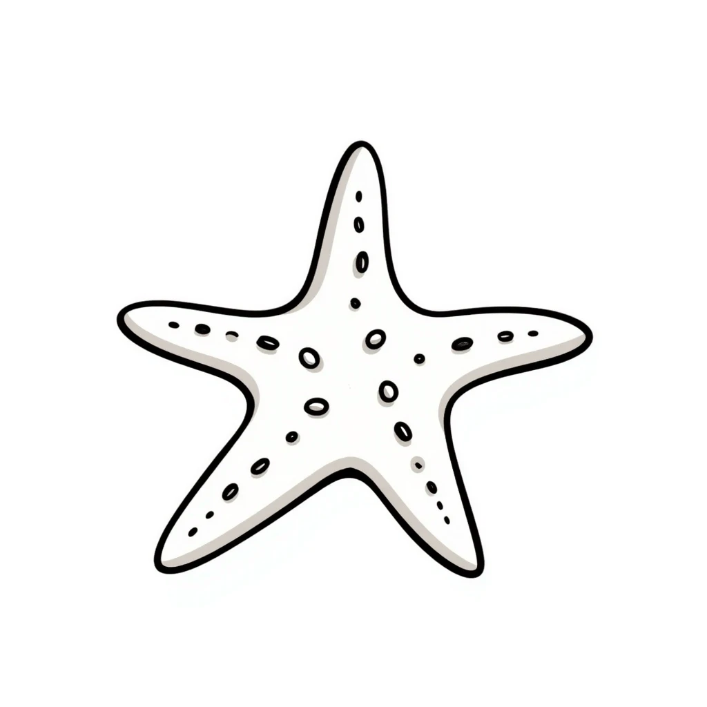 A sea star/starfish with detailed texture in pastel colors (dd9fb0, ffc6d3, a3bfc9, c4bee2, f1b091), hand-drawn doodle style emoji