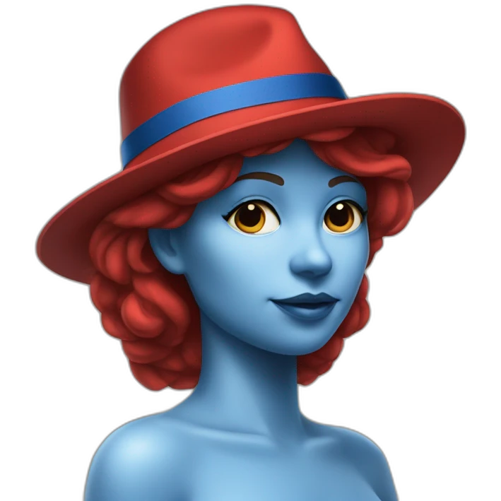Femme nue avec un chapeau rouge et un string bleu emoji