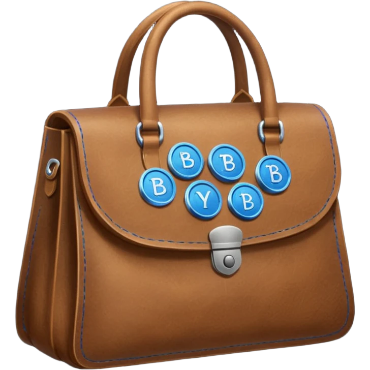 blue coins inside a brown leather bag  emoji