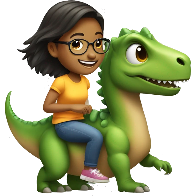 smiling girl with glasses riding a dinosaur  emoji