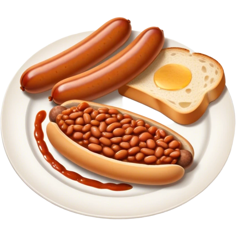 2 sausages with baked beans and a slice of bread, all on a plate emoji