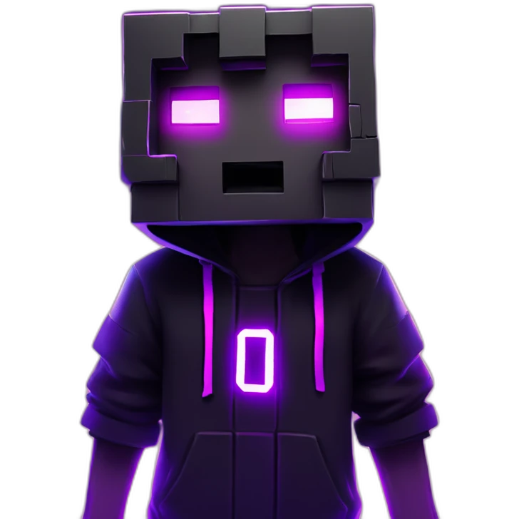 Minecraft Creeper wearing a black hoodie with "OMG" letters on it and VR headset in a cyberpunk VR environment with violet neon lighting. emoji