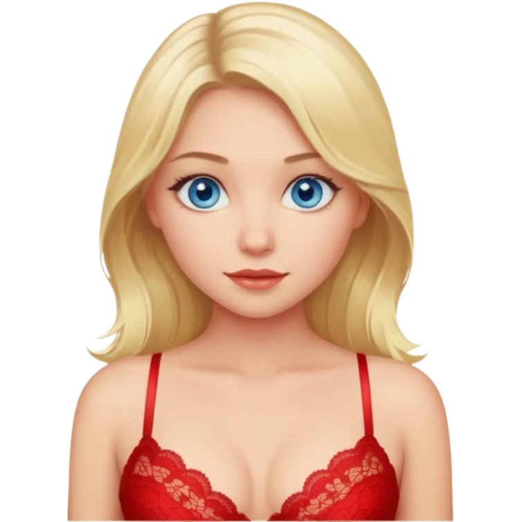A beautiful blue-eyed blonde girl in a red lace bra emoji
