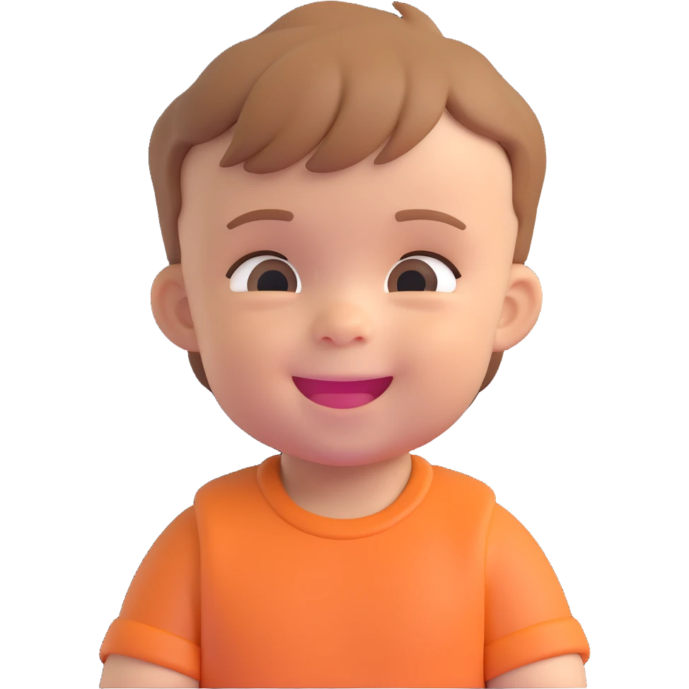 adorable baby boy with light brown hair, happy emoji