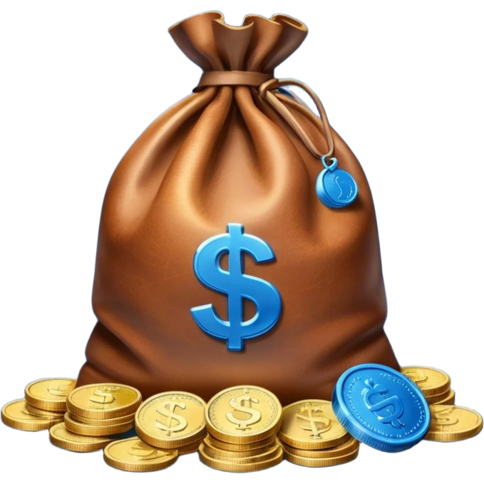 money bag on top of blue coins stack emoji