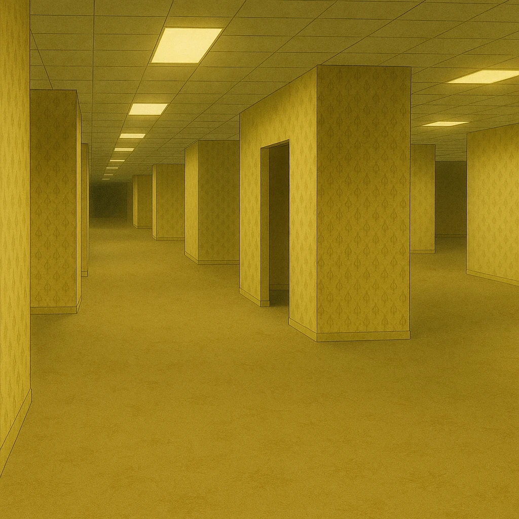 the backrooms, endless yellow rooms, eerie, liminal, ghibli style emoji
